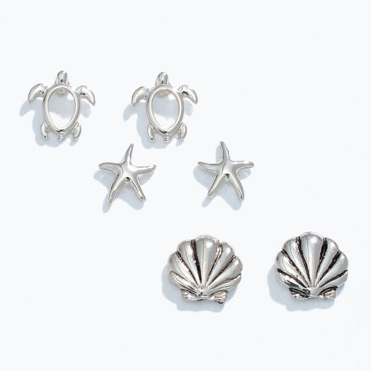 Turtle Starfish Shell Earring Trio