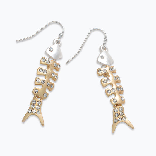 Two-Tone Bonefish with Crystals Earrings