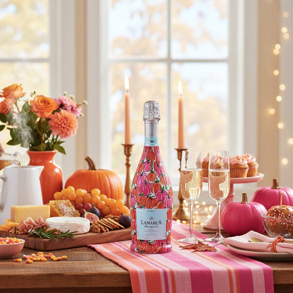 Pink & Orange Pumpkins Prosecco Bottle Wrap