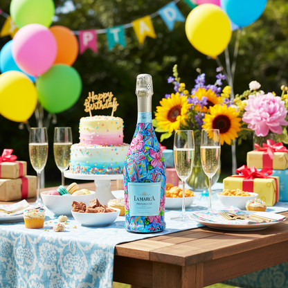 Preppy Happy Birthday Brushed Presents Prosecco Bottle Wrap