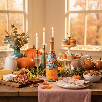 Orange & Blue Pumpkins Champagne Bottle Wrap