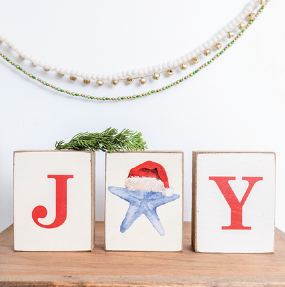Joy Starfish Santa Decorative Wooden Block Bundle