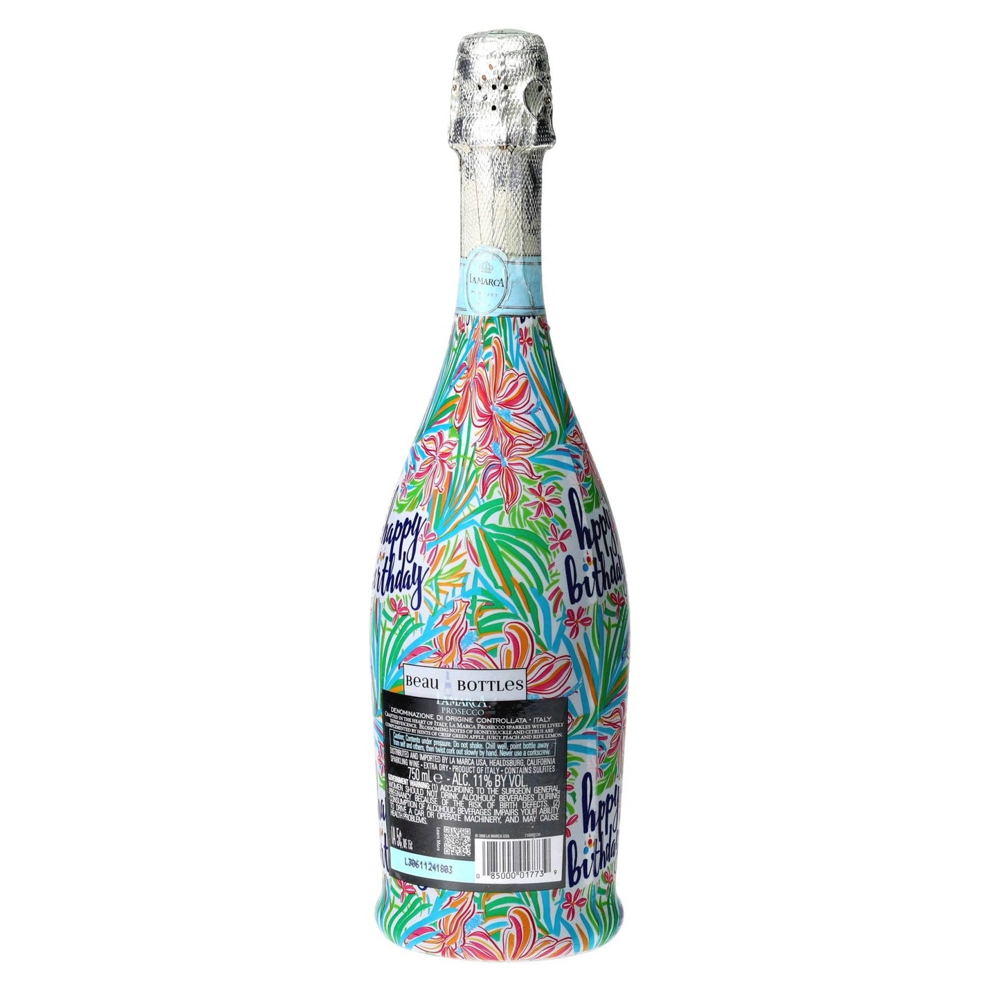 Happy Birthday Floral Prosecco Bottle Wrap