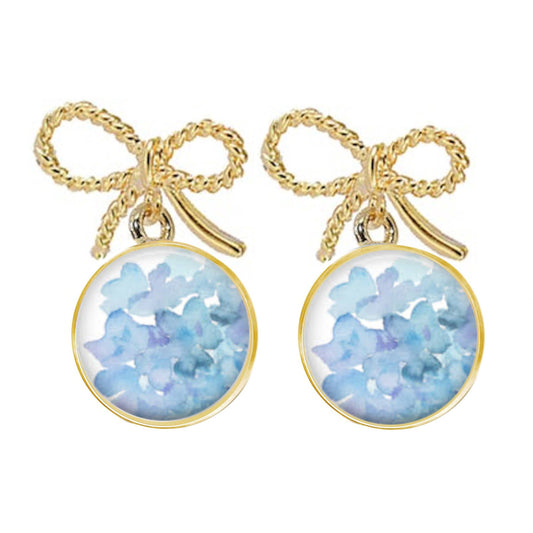 Earrings - Gold Bow - Summery Hydrangea