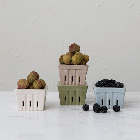 Textured Stoneware Berry Basket, 4 Colors