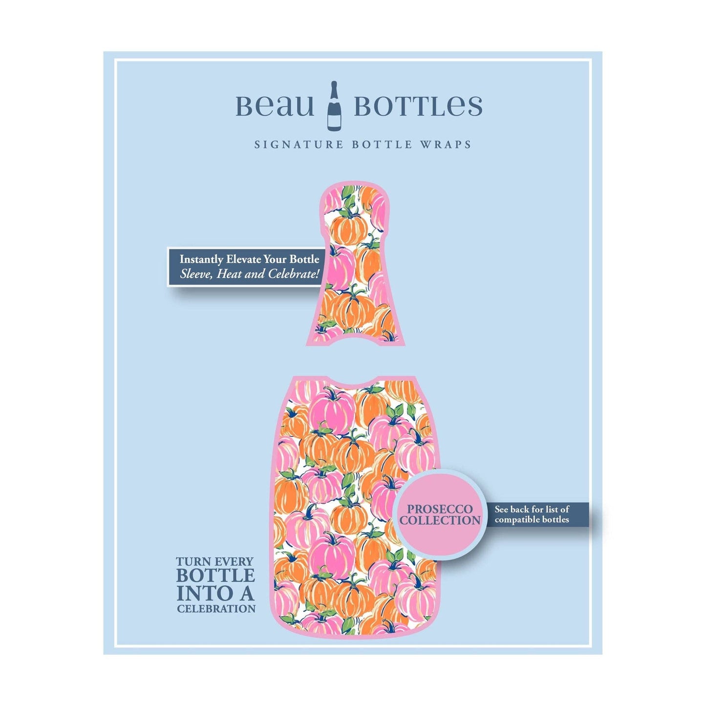 Pink & Orange Pumpkins Prosecco Bottle Wrap