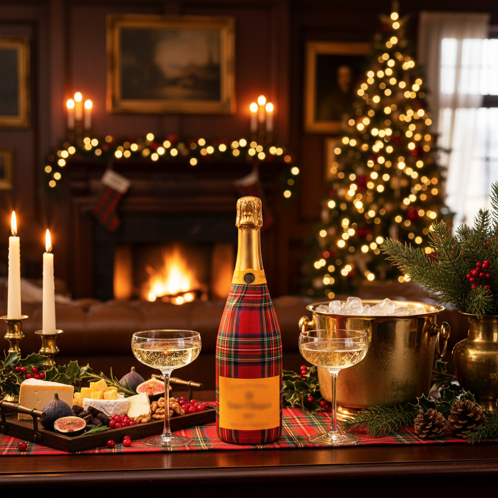 Red & Green Christmas Tartan Champagne Bottle Wrap