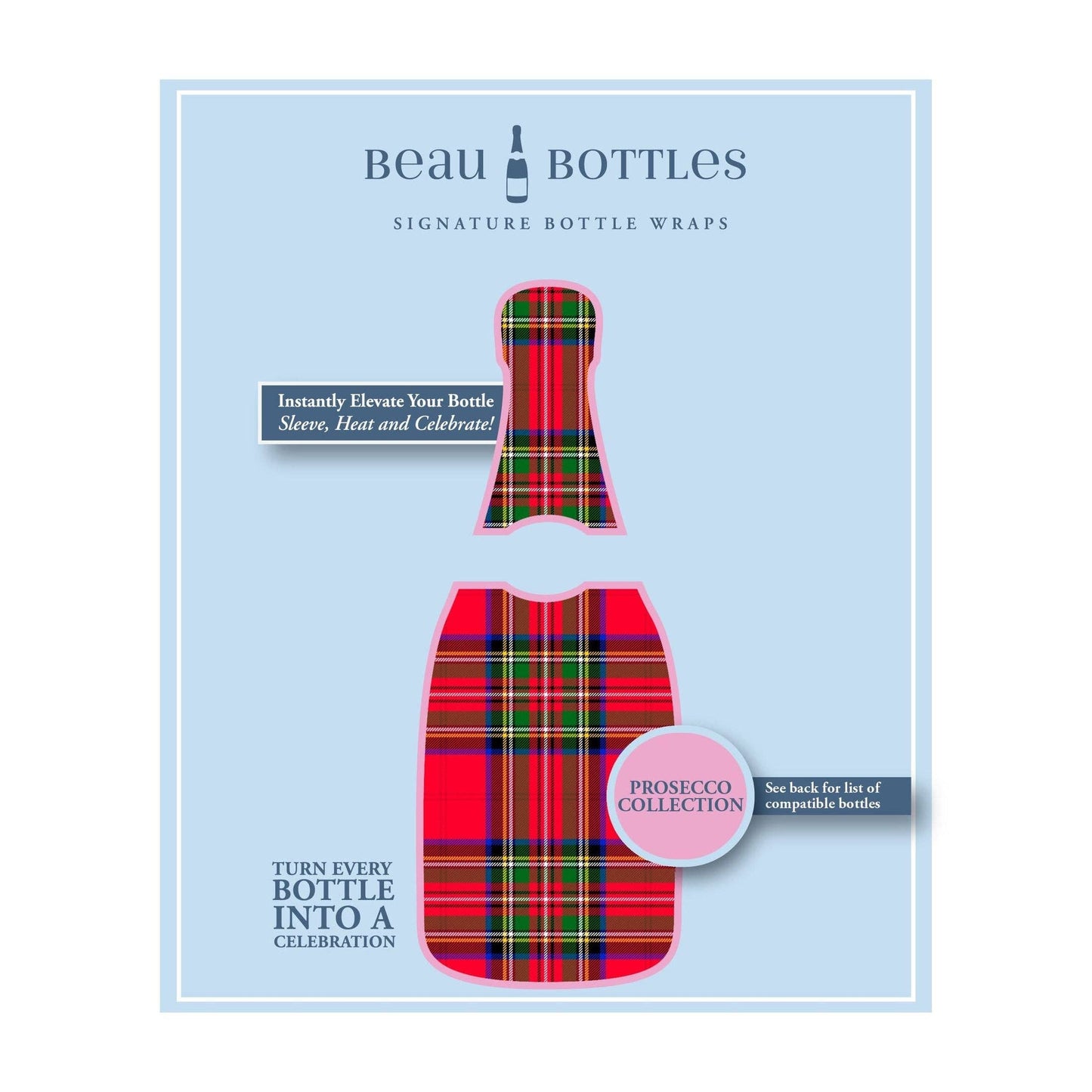 Red & Green Christmas Tartan Prosecco Bottle Wrap