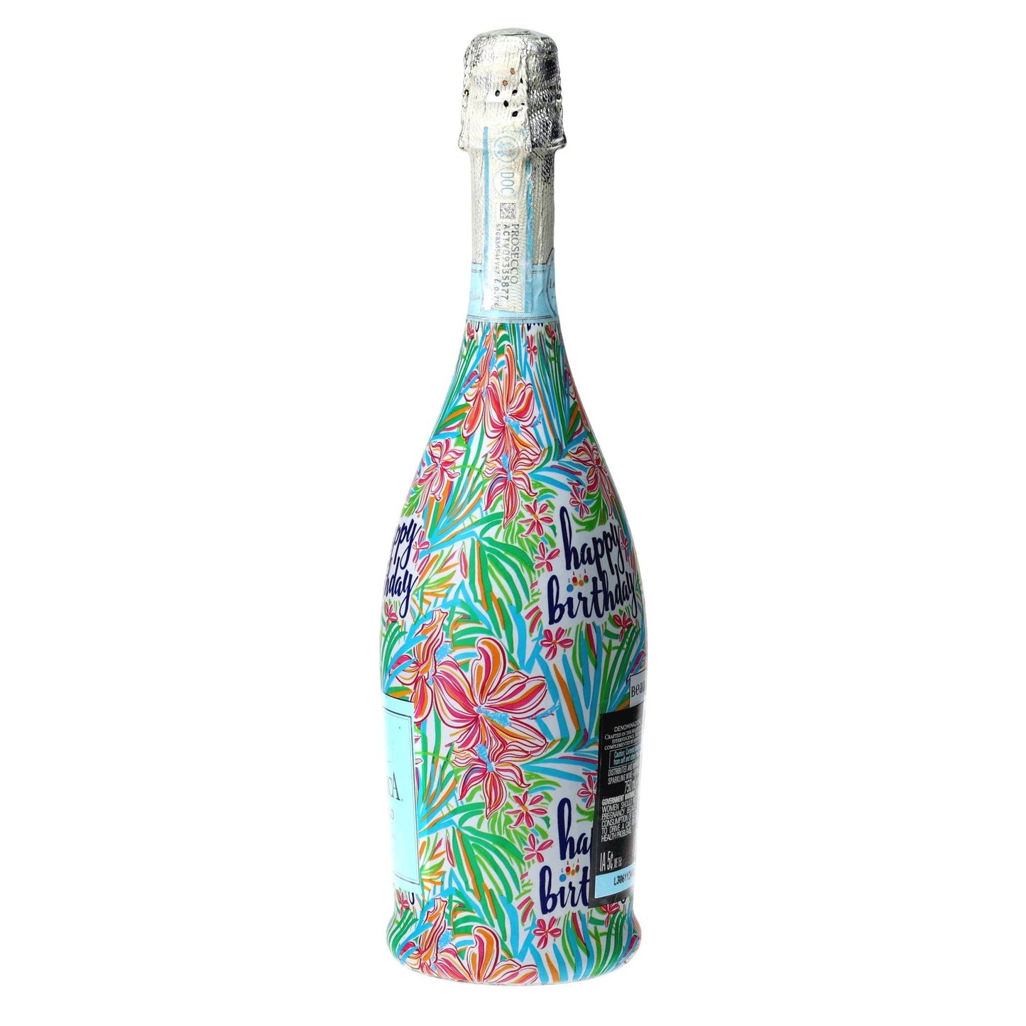 Happy Birthday Floral Prosecco Bottle Wrap