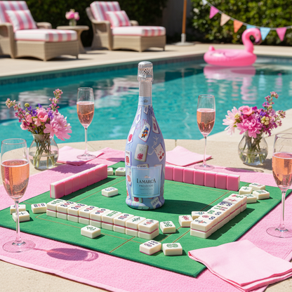 Pastel Blue Mahjong Prosecco Bottle Wrap