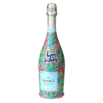 Happy Birthday Floral Prosecco Bottle Wrap