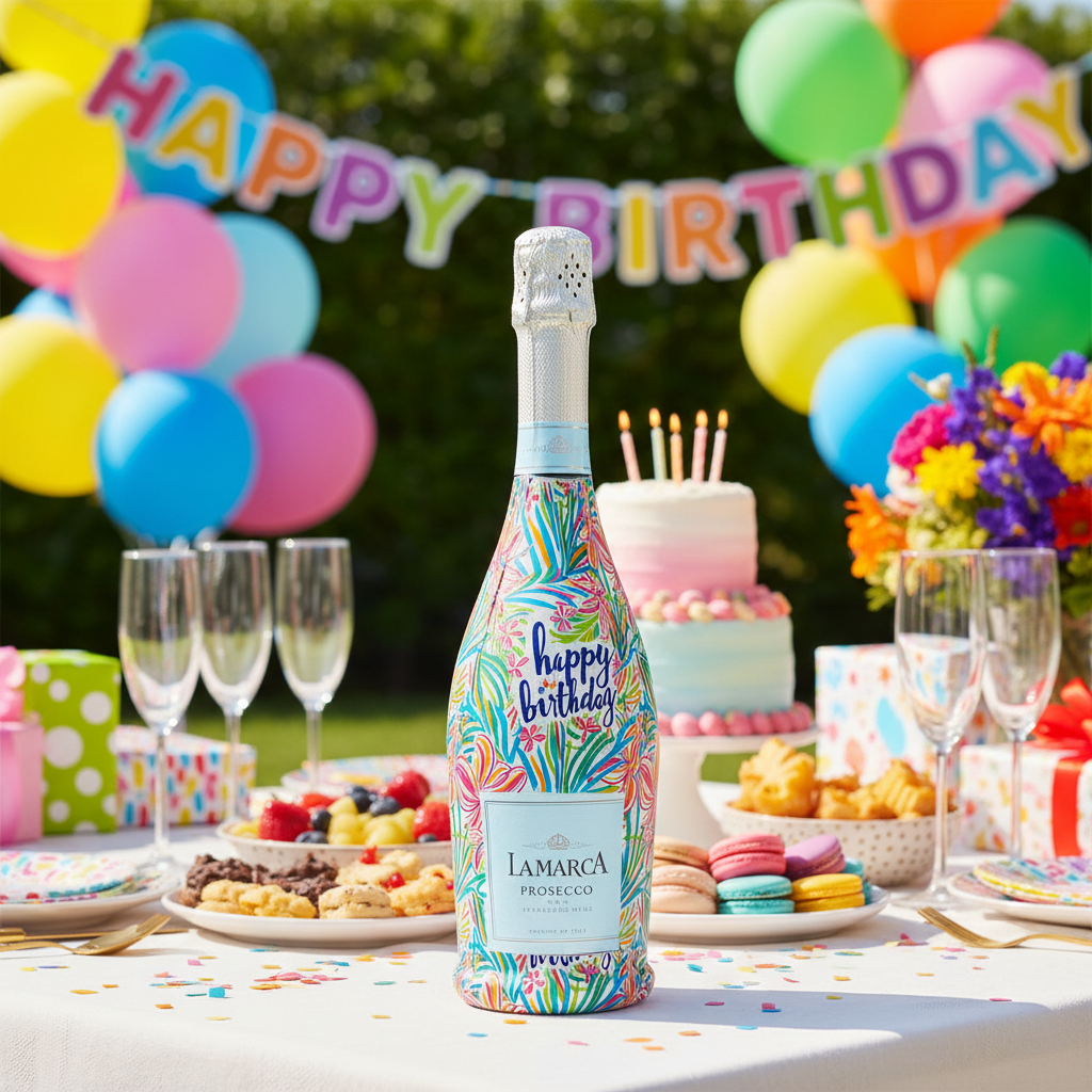Happy Birthday Floral Prosecco Bottle Wrap