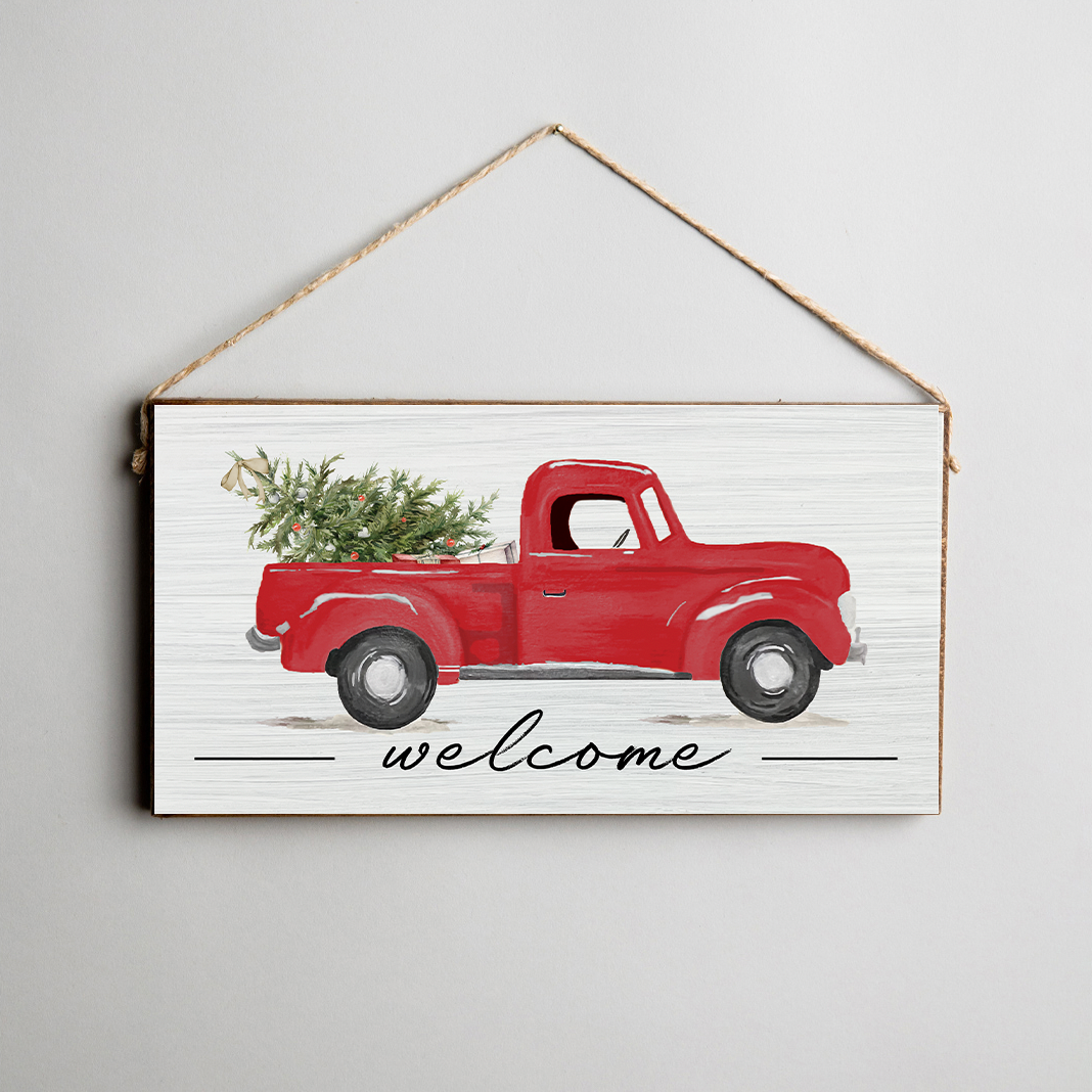 Christmas Tree Truck Twine Hanging Sign