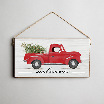 Christmas Tree Truck Twine Hanging Sign