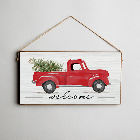 Christmas Tree Truck Twine Hanging Sign