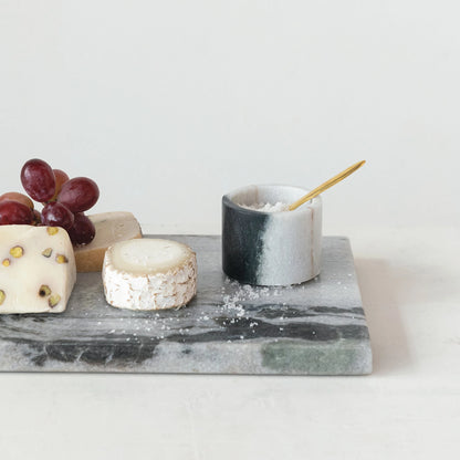 Marble Salt Cellar w/ Brass Spoon, Set of 2 (Each One Will Vary)
