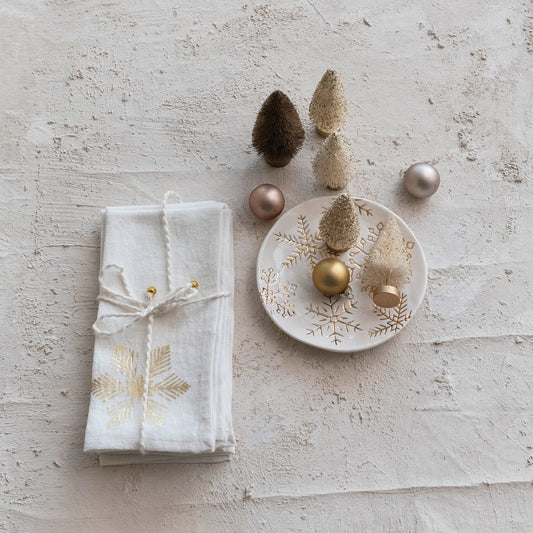 Stoneware Plate w/ Gold Snowflakes, White
