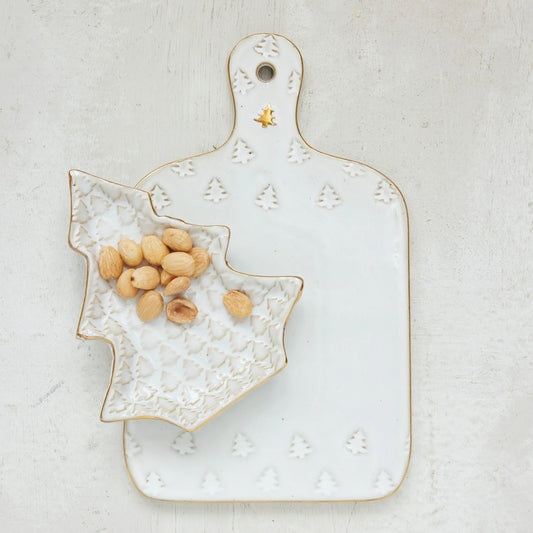 Debossed Stoneware Cheese/Cutting Board with Gold Tree